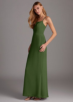 Azazie Tayla Bridesmaid Dresses Olive Sheath Square Neckline Chiffon Dress image3