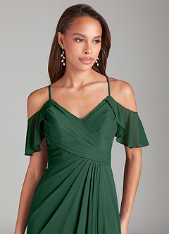 Azazie Dakota Jurken voor bruidsmeisjes Jurk van Mesh met A-Lijn Off the Shoulder Donkergroen image5