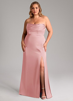 Azazie Saige Abiti da Damigella Abito Tubino in Raso Elasticizzato a Spalla Scoperta Rosa Cipria image16