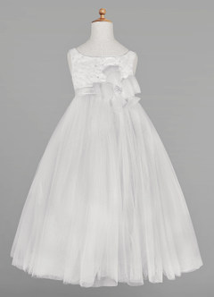 Azazie Lupine Flower Girl Dresses Ball-Gown Sequins Matte Satin Tea-Length Dress image5