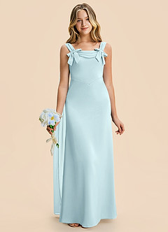 Azazie Chelsea Junior Cloud Blue Sheath Pleated Stretch Satin Dress image4