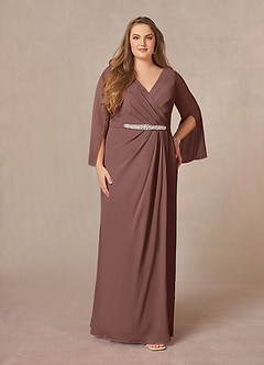 Azazie Belinda Mother of the Bride Dresses Espresso A-Line V-Neck Pleated Chiffon Dress image6