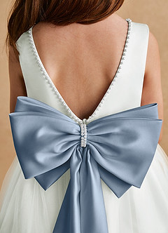 Azazie Cookie Flower Girl Dresses Ivory Dusty Blue A-Line Bow Tulle Dress image6