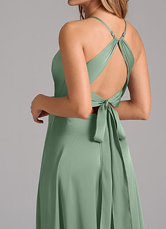 Azazie Evalleen Bridesmaid Dresses Matcha A-Line Pleated Stretch Satin Dress image2