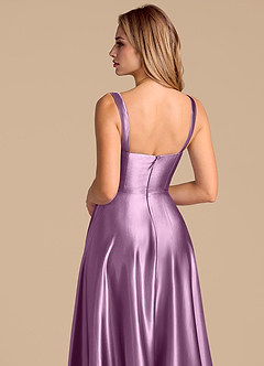 Azazie Shaude Bridesmaid Dresses Wisteria A-Line Pleated Metallic Satin Dress image7