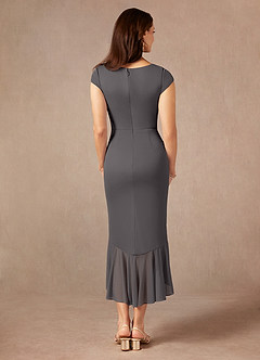 Azazie Renetta Mother of the Bride Dresses Steel Grey Sheath V-Neck Pleated Mesh Dress image3