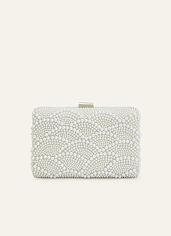 front Pearl Beaded Metal Frame Clutch
