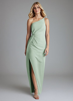 Azazie Sianni Bridesmaid Dresses Agave Sheath One Shoulder Chiffon Dress image5
