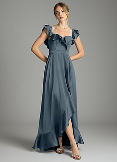 Azazie Lyra Robes de demoiselle d'honneur Robe Trapèze Convertible en Satin extensible Épaules dénudées Violet Crépusculaire image3