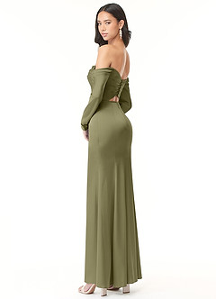 Azazie Hallie Bridesmaid Dresses Pistachio Sheath Off-The-Shoulder Long Sleeve Stretch Satin Convertible Dress image6