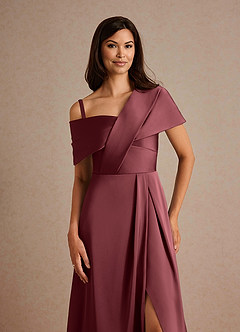 Azazie Milton vestidos de madre de la novia Vestido de Merlot de Satén Elástico de Corte En A con Plisado image3