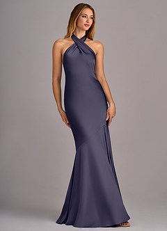 Azazie Lorena Bridesmaid Dresses Stormy Mermaid Pleated Stretch Satin Dress image3