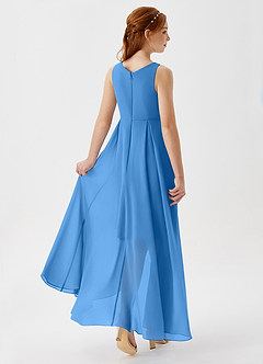 Azazie Lizette Junior Abito A-Line in Chiffon Plissettato Blue Jay image2