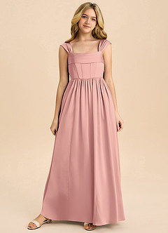 Azazie Hattie Junior Robe Trapèze en Satin extensible Plissée Rosette image8