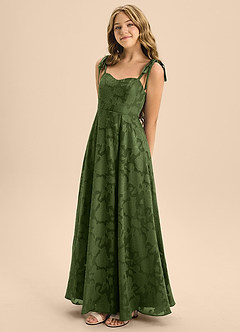 Azazie Rosey Junior Olive A-Line Sweetheart Neckline Floral Burnout Dress image7