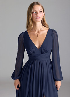 Azazie Norah Bridesmaid Dresses Dark Navy A-Line Mesh Dress image7