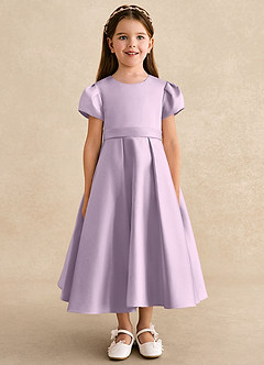 Azazie Princess Flower Girl Dresses Frosted Lilac A-Line Pleated Matte Satin Dress image5