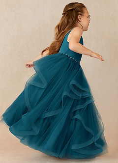Azazie Sofia Flower Girl Dresses Ink Blue A-Line Beaded Tulle Dress image3