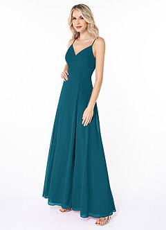 Azazie Lena Brautjungfernkleider A-Linie Spitze Chiffon Kleid Tintenblau image3