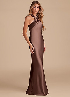 Azazie Doretta Bridesmaid Dresses Espresso Mermaid Bow Metallic Satin Dress image5