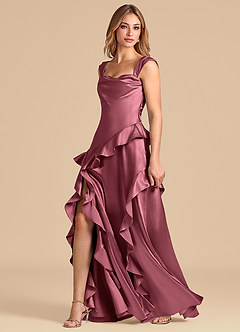 Azazie Sloane Robes de demoiselle d'honneur Robe Trapèze en Satiné métallisé Encolure en Forme de Cœur Rose Du Désert image4
