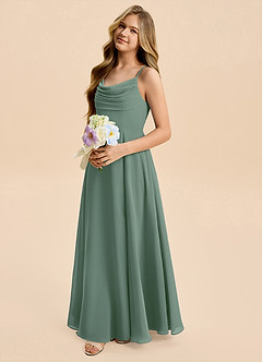 Azazie Gia Junior Eucalyptus A-Line Pleated Chiffon Dress image7