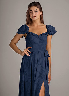 Azazie Aricella Robes de demoiselle d'honneur Robe Trapèze en Blumen-Burnout Corset Bleu Marine Foncé image6