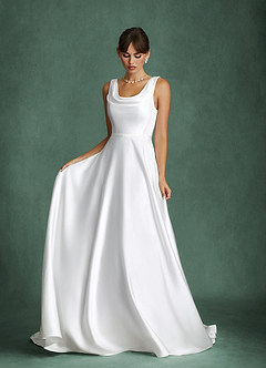 Azazie Cassandra Wedding Dresses Diamond White A-Line with Pockets Stretch Satin Dress image3