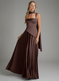 Azazie Stephanie At-home Try On Dresses Burgundy A-Line Corset Stretch Satin Dress image6