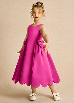Azazie Macaroon Robe Demoiselle D'honneur Fillette Robe Princesse en Mat Satiné Arc Fuchsia image5