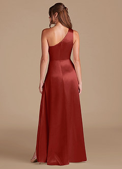 Azazie Brooke Bridesmaid Dresses Rust A-Line One Shoulder Metallic Satin Dress image7