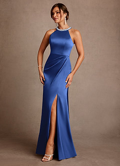 Azazie Lawrence Mère de la mariée Robes Robe Trapèze en Satin extensible Plissée Bleu Roi image2