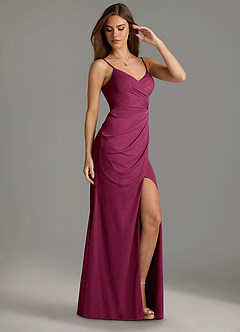 Azazie Maci Bridesmaid Dresses Mulberry Sheath Pleated Mesh Dress image3