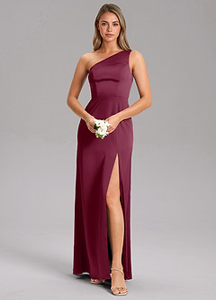 Azazie Feby Bridesmaid Dresses Mulberry A-Line One Shoulder Stretch Satin Dress image1