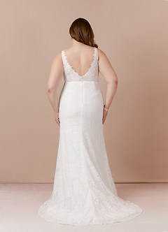 Azazie Gracen Wedding Dresses Diamond White Mermaid V-Neck Lace Tulle Dress image18