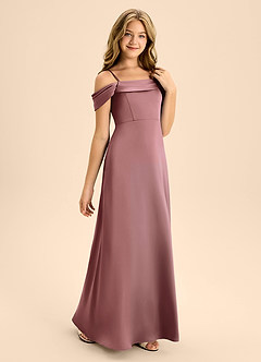 Azazie Anselie Junior Vintage Mauve A-Line Off the Shoulder Stretch Satin Dress image5