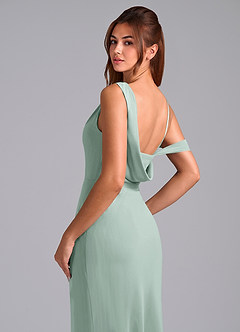 Azazie Madelyn At-home Try On Dresses Agave Mermaid One Shoulder Chiffon Convertible Dress image2