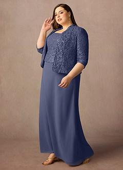 Azazie Cornelia Mère de la mariée Robes Robe Fourreau en Mousseline de soie Encolure carrée paillettes Bleu Orageux image17