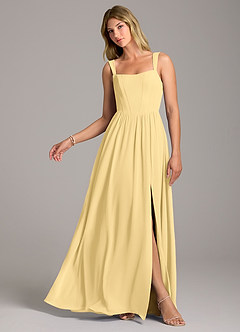 Azazie Rosaline Bridesmaid Dresses Butter A-Line Side Slit Chiffon Dress image1