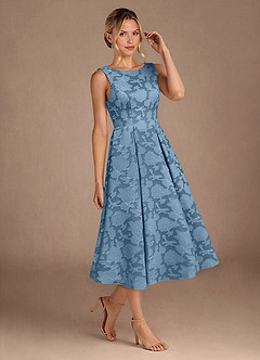 Azazie Fulton vestidos de madre de la novia Vestido de Azul Acero de Devorado Floral de Corte En A con Plisado image2