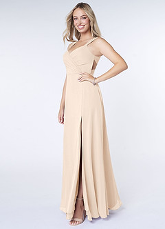 Azazie Nahrin Bridesmaid Dresses White Alabaster A-Line V-Neck Pleated Chiffon Dress image3