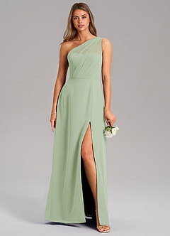 Azazie Phaedra Bridesmaid Dresses Dusty Sage A-Line One Shoulder Chiffon Dress image11