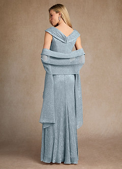 Azazie Warren Mother of the Bride Dresses Dusty Blue A-Line Pleated Metallic Mesh Dress image3