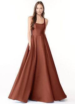 Azazie Neve Bridesmaid Dresses Clay Ball-Gown with Pockets Stretch Satin Dress image1