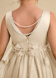 Azazie Lux Flower Girl Dresses Champagne A-Line Beaded Tulle Dress image6