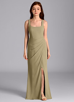 Azazie Mero Junior Moss Green Mermaid Pleated Chiffon Dress image4