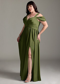 Azazie Lianne Bridesmaid Dresses Olive A-Line Off the Shoulder Stretch Satin Dress image13
