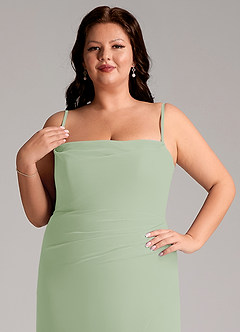 Azazie Leonis Jurken voor bruidsmeisjes Converteerbaar Jurk van Chiffon met Kolom Strapless Stoffige Salie image15