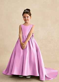Azazie Mimia Flower Girl Dresses Candy Pink A-Line Bow Matte Satin Dress image3