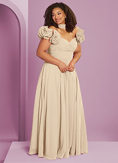 Barbie ♥ Azazie Jurken voor bruidsmeisjes Converteerbaar Jurk van Chiffon met A-Lijn Off the Shoulder Champagne image3